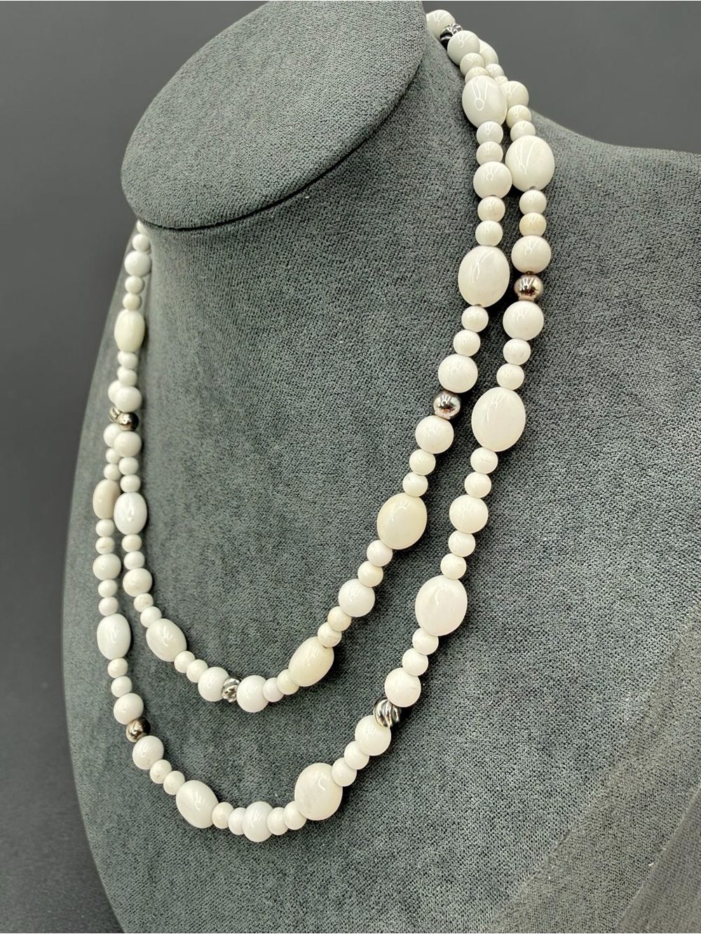 Carolyn Pollack Relios Sterling White Agate Necklace & Earrings Set CP 32”-36” - Picture 5 of 17